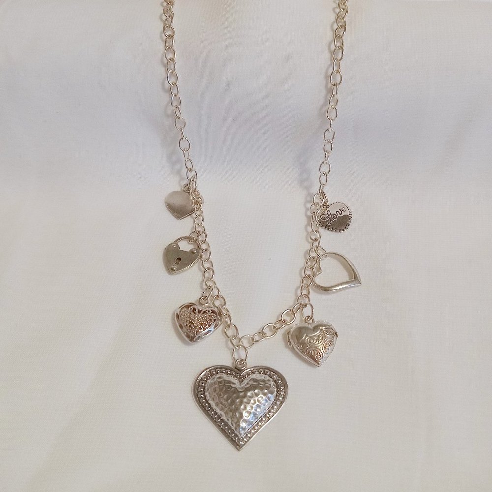 Vintage Sterling Hearts Charm Necklace